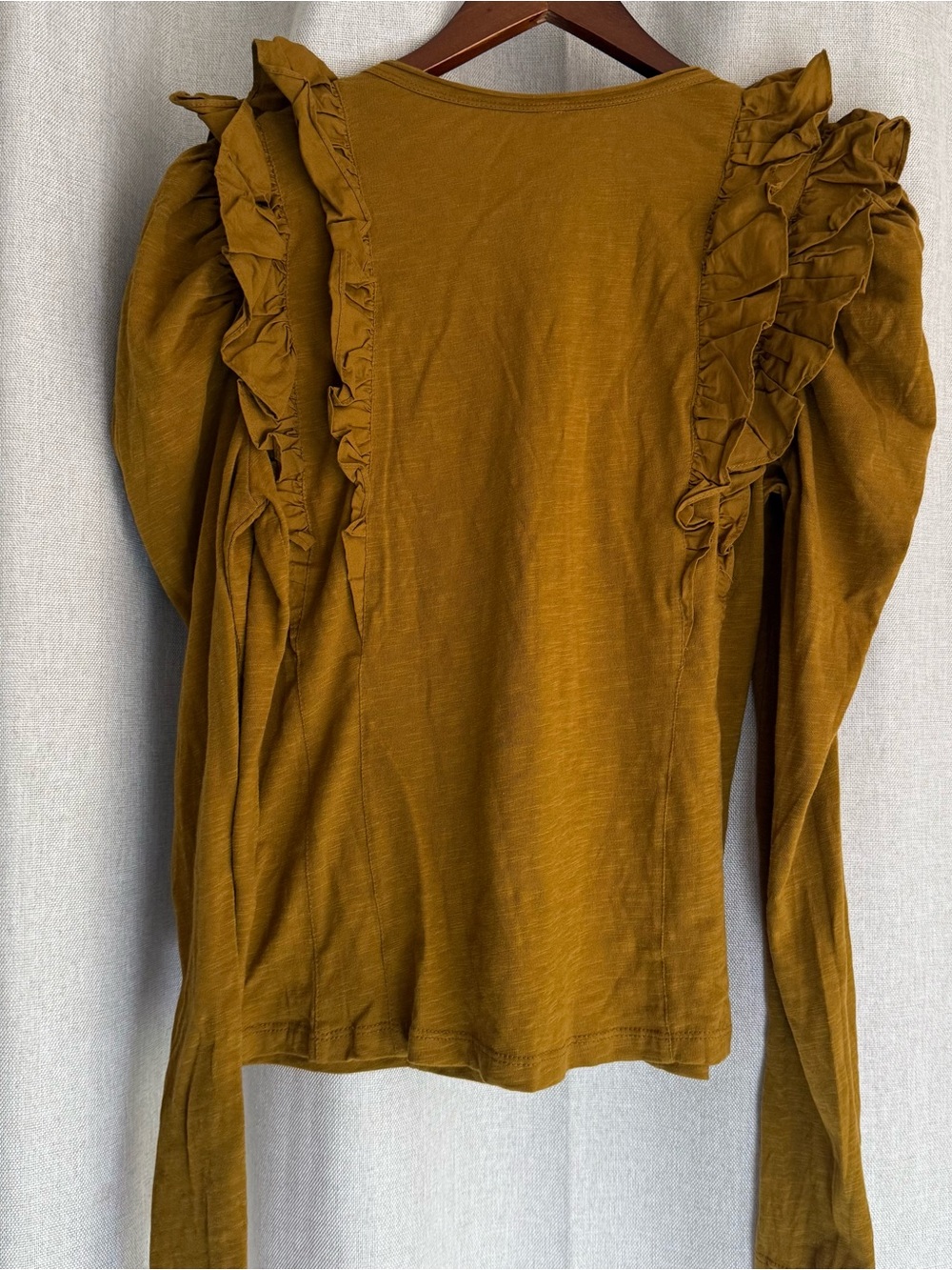 Anthropologie Mustard Yellow Ruffle Puff Sleeve Blouse Top Holly Cotton NWT S - Picture 4 of 7